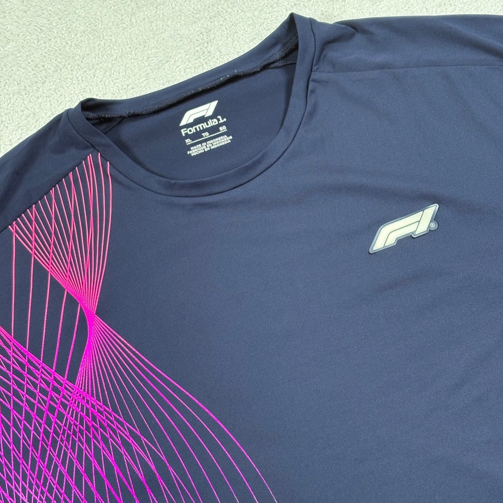 Formula 1 Mens XL Navy Blue Neon Wave Graphic Performance T-Shirt F1 Racing Tee